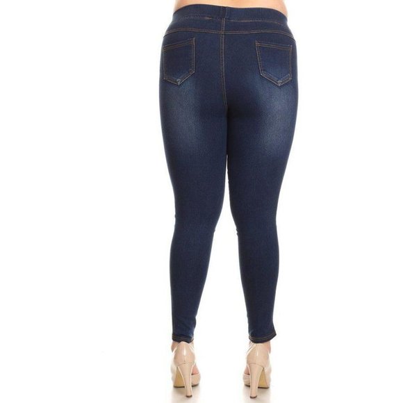 INDIGO PLUS SIZE DISTRESSED JEGGING - Picture 2 of 3